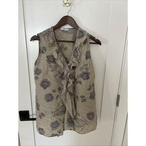 Beautiful CAbi Tranquil Floral Sleeveless Ruffle Shirt/Blouse/Top Sz.S Summer